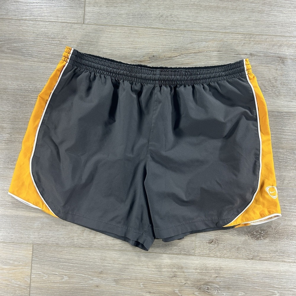 Vintage Nike 5" Shorts Womens XL(16-18) Dark Gray And Yellow Drawstring Y2K